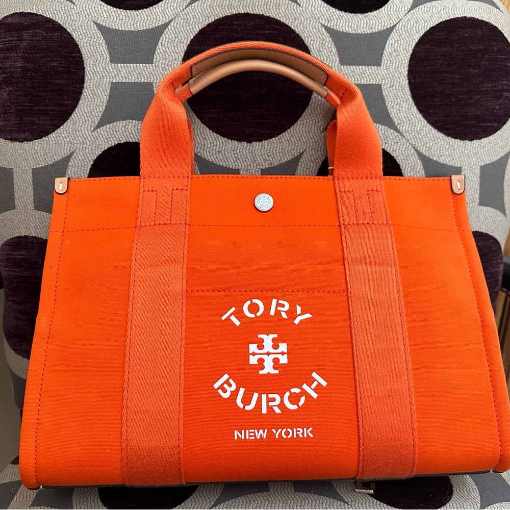 Tory Burch Small Canvas Tote Bag. Tangerine. NWT